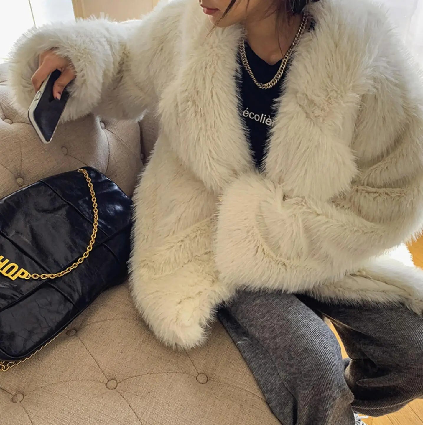 The Large Lapel Faux Fur-Coat