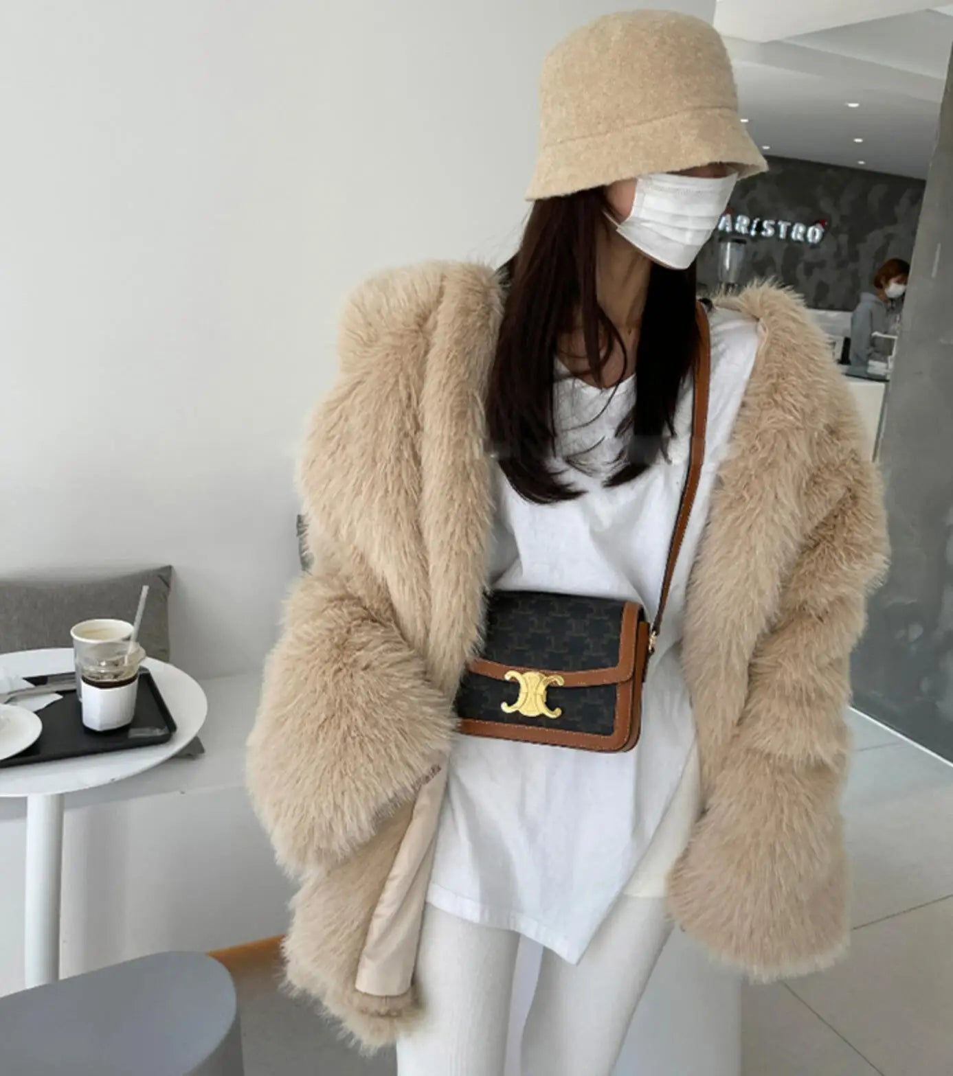 The Large Lapel Faux Fur-Coat